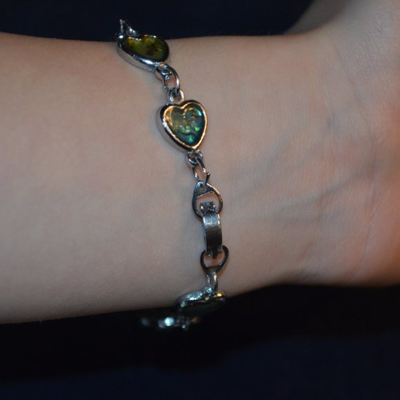 Bracelet Metal Heart Shapes Chained Abalone Sea Shells Multi-Colors Enamel Clasp - Picture 6 of 6